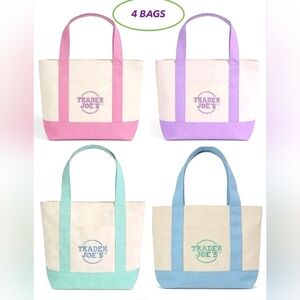 Set of 4, TRADER JOE’S MINI PASTEL CANVAS TOTE BAGS – 2026 New Limited Edition